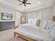 Bedroom with ceiling fan, tray ceilings, a dresser and a television at 2596 Whittler Br, Odessa, FL 33556