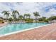 Large community pool surrounded by palm trees, lounge chairs, and a red brick pool deck at 4831 Wakefield Ct, New Port Richey, FL 34655