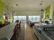 Open-concept living room and dining area with ocean views, high ceilings and stylish decor at 121 Augusta Ave, Palm Harbor, FL 34683