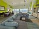 Expansive living room features a large sectional sofa and water views at 121 Augusta Ave, Palm Harbor, FL 34683