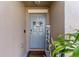 Charming front door adorned with welcome decor and verdant landscaping at 1957 Fan Aloe Way, Ruskin, FL 33570