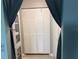 A closet with bi-fold doors is shown, framed by blue curtains at 4939 Floramar Ter # 810, New Port Richey, FL 34652