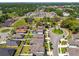 Aerial view showing a neighborhood with green spaces, well-maintained homes, and a community pool at 778 Parsons Mooring Ct, Seffner, FL 33584