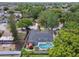 Aerial view of a fenced in yard with screened-in pool, offering privacy and outdoor enjoyment at 9040 Mark Twain Ln, Port Richey, FL 34668