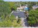 Aerial view of the home and community showcasing the fenced-in backyard and pool at 9040 Mark Twain Ln, Port Richey, FL 34668