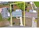 Aerial view of a cozy single Gathering home surrounded by green vegetation and a yellow perimeter line at 12613 Social Dr, Hudson, FL 34667