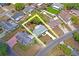 Aerial view of a single Gathering home, showcasing its location in a quiet, residential neighborhood at 12613 Social Dr, Hudson, FL 34667