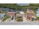 Aerial view of a neighborhood street with well-maintained homes, driveways, and boat docks along the canal at 12801 5Th Isle, Hudson, FL 34667