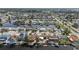 An aerial shot of the back of homes, some of which have boat lifts and docks, that back up to a canal at 12801 5Th Isle, Hudson, FL 34667