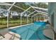Sparkling pool featuring a full screen enclosure, patio seating, and lush landscaping at 2309 Terrace View Ln, Spring Hill, FL 34606