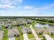 Scenic aerial shot of a suburban neighborhood with well-maintained lawns and a tranquil pond at 30639 Summer Sun Loop, Wesley Chapel, FL 33545