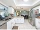 Modern kitchen featuring white cabinets, granite countertops, and stainless steel appliances at 3142 Crenshaw Ct, New Port Richey, FL 34655