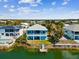 Aerial view of the waterfront home featuring a dock and scenic water views at 3215 Hibiscus Dr, Hernando Beach, FL 34607