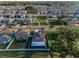 Aerial view of homes with fenced yards, green lawns, and tree-lined streets in a quiet neighborhood at 36419 Flats St, Zephyrhills, FL 33541