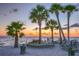 Beautiful beach with palm trees, benches, and a stunning sunset view, perfect for relaxation and enjoying nature at 4557 Garnet Dr # 102, New Port Richey, FL 34652