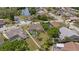 Aerial view of a property with a screened pool and well-maintained backyard in a tranquil neighborhood setting at 5412 Merkin Pl, New Port Richey, FL 34655