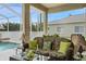 Inviting screened-in patio with comfortable seating and serene views of the surrounding landscape at 7511 Melogold Cir, Land O Lakes, FL 34637