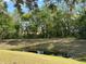 Scenic view of a tranquil pond surrounded by lush greenery and mature trees at 9348 Villa Entrada, New Port Richey, FL 34655