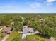 Aerial view of a gray single-story home with a screened-in pool, surrounded by a lush green landscape at 1156 Battersea Ave, Spring Hill, FL 34609