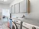 Laundry room features a sink, front loading washer and dryer with folding table, and ample storage at 12087 Tallwood St, Spring Hill, FL 34608