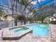 This luxurious pool includes a spa and features a screen enclosure to keep the bugs away at 1218 Castle Ter, Tarpon Springs, FL 34689