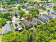 Aerial view showcases a home with a fenced-in backyard in a green community at 14581 Wake Robin Dr, Brooksville, FL 34604