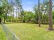 Spacious backyard with a chain link fence and beautiful mature trees throughout at 24104 Peppermill Dr, Brooksville, FL 34601