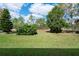 Expansive backyard showcasing lush green grass, mature landscaping, and ample space at 3160 Whispering Pines Ct, Spring Hill, FL 34606