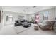 Bright bonus room includes cozy seating, gray couches, shag rug, indoor garden, and natural light at 4012 Dragonfly Trl, Odessa, FL 33556