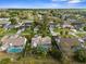 Overhead view highlighting homes with screened-in pools surrounded by mature landscaping and trees at 8200 Rhanbuoy Rd, Spring Hill, FL 34606