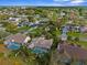 An aerial view showing houses with pools in a leafy, well-established residential area at 8200 Rhanbuoy Rd, Spring Hill, FL 34606