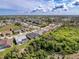 An elevated perspective of this neighborhood shows well-maintained homes with backyard pools bordered by mature landscaping at 8606 Coral Creek Loop, Hudson, FL 34667