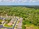 Tranquil SummerTree community, aerial view highlighting homes surrounded by a dense forest and blue skies on a sunny day at 11050 Kiskadee Cir, New Port Richey, FL 34654