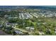 Sprawling community aerial with many homes, small lakes, and lush green trees surrounding a featured property at 4573 Ontario Dr, New Port Richey, FL 34652
