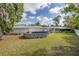 The backyard features an above ground pool, mature trees, and a lush lawn at 4573 Ontario Dr, New Port Richey, FL 34652