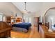 Spacious main bedroom featuring vaulted ceiling, hardwood floors and private backyard access at 5411 Wellfield Rd, New Port Richey, FL 34655