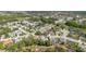 Wide aerial shot showcasing a lush, green neighborhood with well-spaced homes, mature trees, and community roads at 9301 Tournament Dr, Hudson, FL 34667