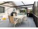 Covered patio with dining table and chairs, overlooking a screened pool, offering great outdoor living space at 9301 Tournament Dr, Hudson, FL 34667