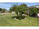 Landscaped front yard with palm trees and well-maintained lawn at 1412 Linstock Dr, Holiday, FL 34690