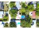 Aerial view of home featuring a backyard pool, mature trees, and well-maintained landscaping at 1540 Lime St, Clearwater, FL 33756