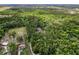 Property surrounded by mature trees with surrounding landscape in the distance from an aerial view at 18308 Valor Path, Brooksville, FL 34604