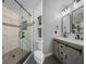 Modern bathroom showcasing a glass-enclosed shower with tile walls and a double sink vanity with modern fixtures at 3362 Minnow Creek Dr, Hernando Beach, FL 34607