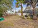 Well-kept backyard showcasing a privacy fence, mature trees, and patio furniture at 6329 Alaska Ave, New Port Richey, FL 34653