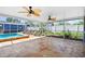 Spacious screened-in lanai with ceiling fans and stone-look floor, perfect for outdoor gatherings at 7230 17Th N Ln, St Petersburg, FL 33702
