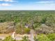 An aerial view displays the neighborhood houses nestled among many trees with a pool in the backyard of the center home at 10531 Lakeview Dr, New Port Richey, FL 34654