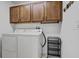 Functional laundry room with wood cabinets, a washing machine, and a compact storage rack at 12004 Valley Falls Loop, Spring Hill, FL 34609