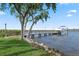 Wooden dock with boat lift and boat parked at 1473 Sail Harbor Cir, Tarpon Springs, FL 34689