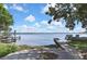 Beautiful view of the lake showing a pier and seating surrounded by lush greenery at 279 Maple Ave, Palm Harbor, FL 34684