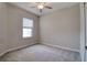 Bright bedroom with carpeted floor, ceiling fan, and single window at 31718 Blue Passing Loop, Wesley Chapel, FL 33545