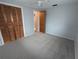 Bedroom with neutral paint, carpet, closet, and a ceiling fan at 5949 1St Ave, New Port Richey, FL 34652